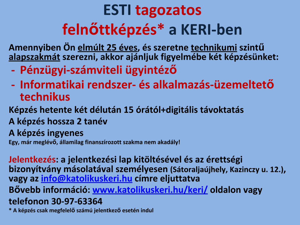 13. évfolyamra felvételi tájékoztató